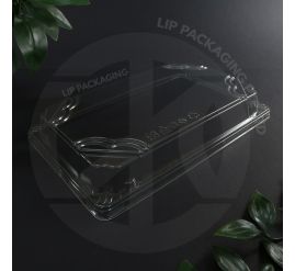 Clear, rectangular plastic lid, model CSRT-LARGE, designed to fit the Large Sugarcane Tray.