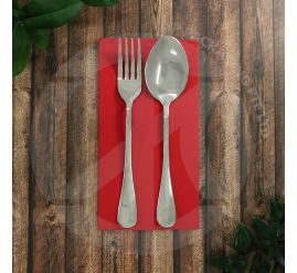 A neat pile of luxurious red quilted dinner napkins (40x40cm), ready for use in a fine dining or festive event setting.