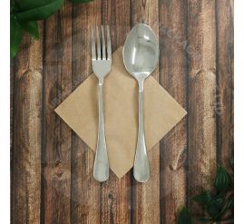 Stack of 1-ply brown Kraft cocktail napkins, neatly folded, ideal for Singapore bar and beverage service.