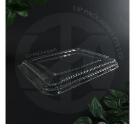 Clear plastic Lid COP4C for the Red and Black 4-Compartment OP4C bento box, stacked for bulk storage.