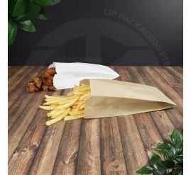 Stack of plain paper Satchel Bags 108 (non-greaseproof) in white and brown, for light dry food packaging.